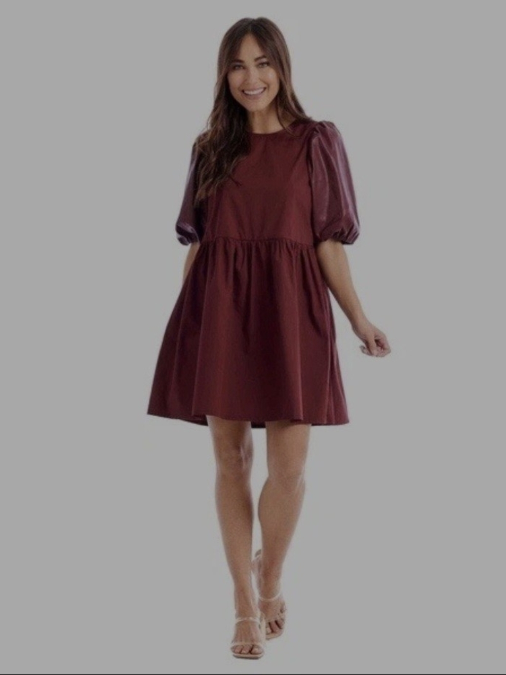 Mud Pie Burgundy Puff-Sleeve Mini Dress